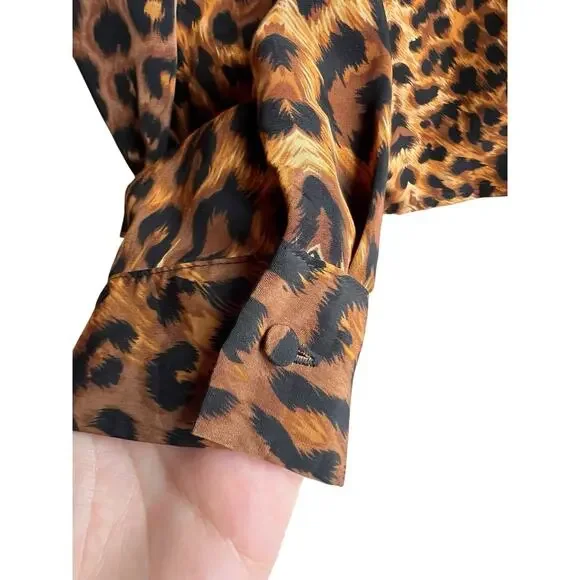 Vintage Women's Career Size 1X Long Sleeve Blouse Secretary Satin Animal Print - Picture 2 of 4